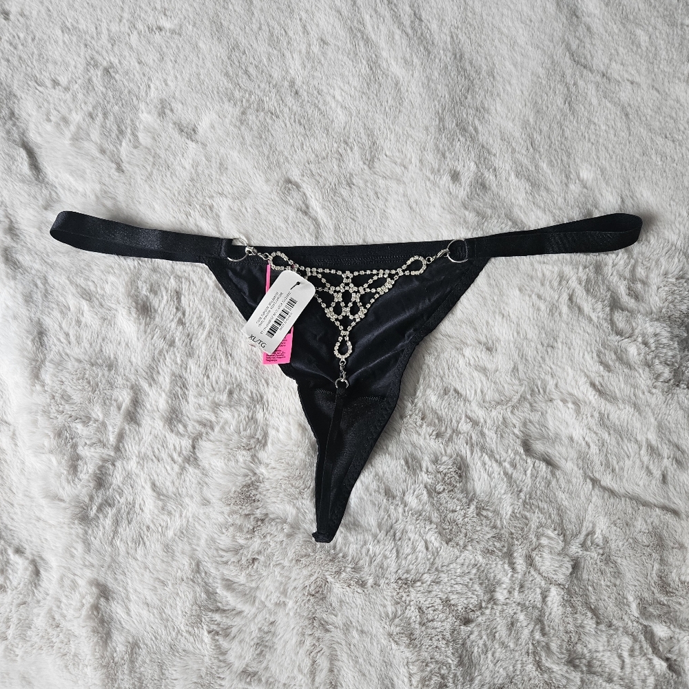 NWT La SENZA Black Thong with Pink Accents XL
